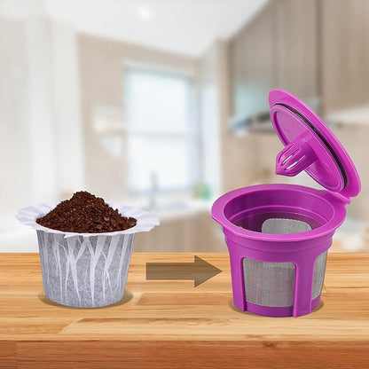 600 Count Disposable Paper Coffee Filters with 4 Pack Reusable K Cups, Compatible with Keurig 2.0 and 1.0 Coffee Maker