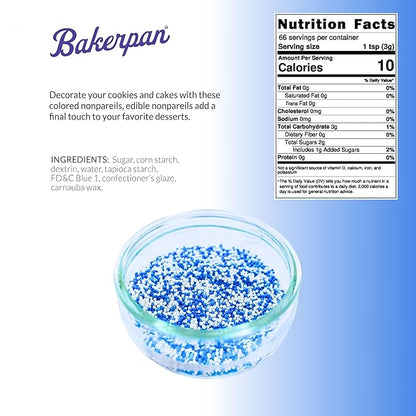 Bakerpan Blue and White Nonpareils Sprinkles - 7 Ounces Sprinkles For Cake Decorating - Edible Nonpareils For Cupcakes, Ice Cream, Cake Decorations (Made in USA)