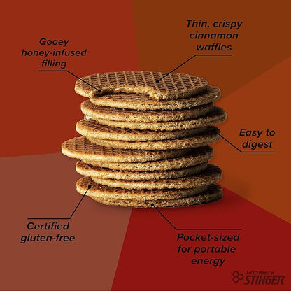 Honey Stinger Organic Gluten Free Cinnamon Waffle, Energy Stroopwafel for Exercise, Endurance and Performance, Sports Nutrition for Home & Gym, Pre and Post Workout, Box of 16 Waffles, 16.96 Ounces