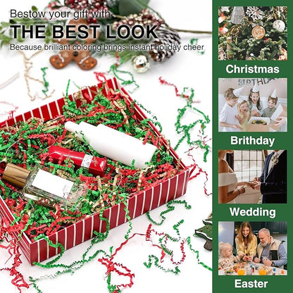 2LB Crinkle Cut Paper Shred Filler for Bag Gift Box Basket Confetti Paper Shreded Stuffing on Christmas Day Holiday(Green&Red&Kraft)
