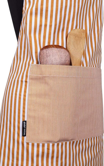 AMOUR INFINI Cotton Aprons for Women with Pockets Adjustable Strap and Waist Ties Washable Printed Aprons for Baking, Cooking, Gardening (Pack of 2- Charcoal & Yellow)