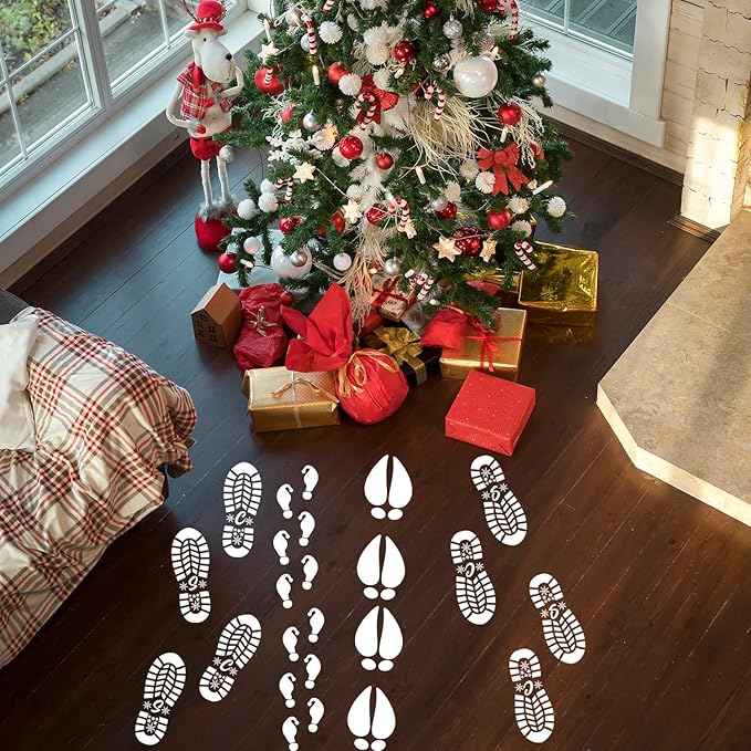 Christmas Stencils 12” Christmas Santa Footprint Stencils Reusable Reindeer Elf Santa Shoe Stencil Holiday Drawing Templates for Floor Porch Wood Sign Decor