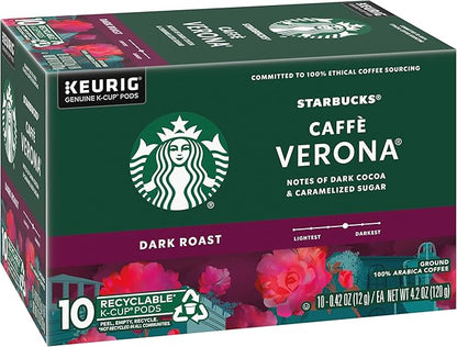 Starbucks Coffee K-Cup Pods, Caffè Verona, Dark Roast Coffee with Notes of Dark Cocoa & Caramelized Sugar, Keurig Genuine K-Cup Pods, 10 CT K-Cups/Box (Pack of 3 Boxes)
