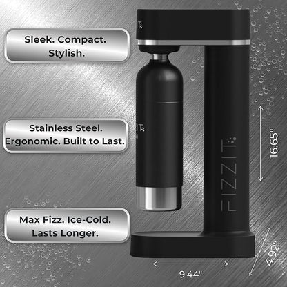 Fizzit Spärklï Carbonated Water Soda Maker with 1 Black Stainless Steel Bottle & 2 White Stainless Steel Bottles