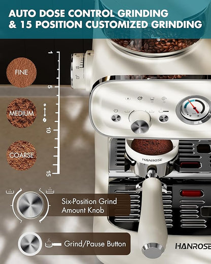 Espresso Machine With Grinder, 20 Bar Espresso Machine with Milk Frother Steam Wand, Espresso Machines for Home, Expresso Coffee Machines Professional, Cappuccino Latte Machine