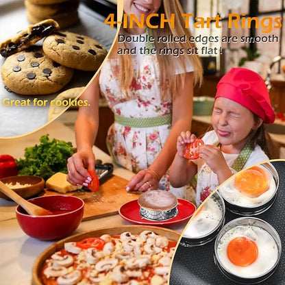 12packs Crumpet Rings 4 Inch English Muffin Rings Stainless Steel Double Rolled Nonstick Metal Round Tart Ring Molds for Cookie Cooking Baking