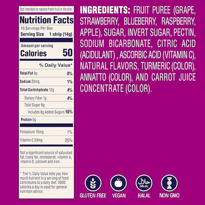 Welch’s Absolute Fruitfuls Fruit Strips, Tasty Dried Fruit Snacks for School Lunches, Berry Medley, 0.5oz (Pack of 10)