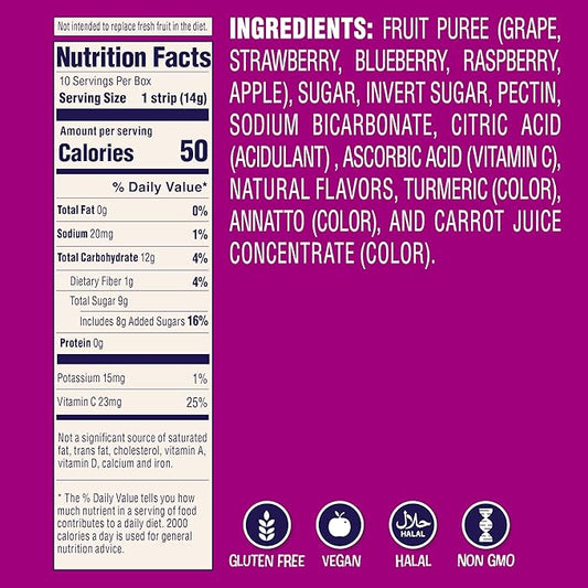 Welch’s Absolute Fruitfuls Fruit Strips, Tasty Dried Fruit Snacks for School Lunches, Berry Medley, 0.5oz (Pack of 10)