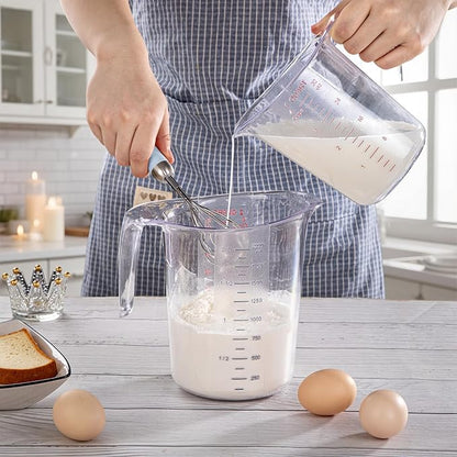 DaYammi Measuring Cups 2-Piece, Unbreakable Food-Grade Plastic Measuring Cup for Dishwasher, 4-Cup Nesting Liquid Measuring Cups for Prepping, Baking, Cooking, Readable Markings, Clear