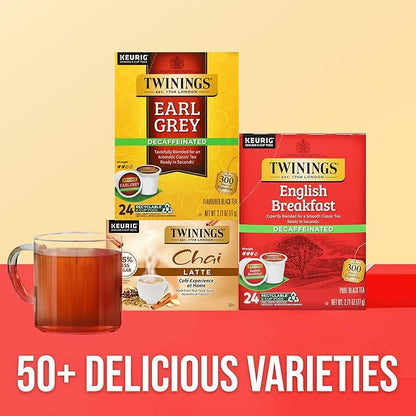 Twinings Decaffeinated Earl Grey Black Tea K-Cup Pods for Keurig, 24 Count (Pack of 1), Flavoured with Citrus and Bergamot, Enjoy Hot or Iced