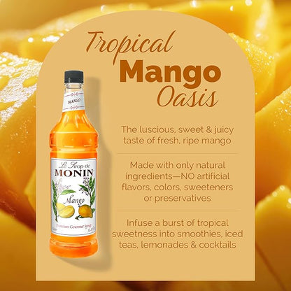 Monin - Mango Syrup, Tropical and Sweet, Great for Cocktails, Sodas, and Lemonades, Gluten-Free, Non-GMO (1 Liter)