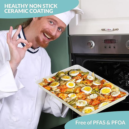 Boxiki Kitchen Non-Stick Ceramic Baking Sheet - Slick & Non-Toxic Ceramic Coating, PTFE & PFOA Free Cookie Sheet Pan - Cookie Sheet, Perfect for Baking, Roasting, and More (Half Sheet Pan)