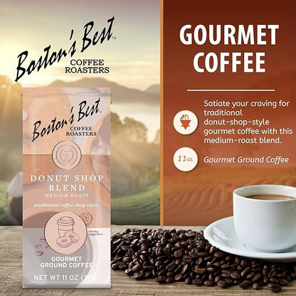 Boston’s Best Coffee - Donut Shop Gourmet Hearty Medium Roast, Premium Ground Coffee, 11 oz. / 311 g Coffee Bag