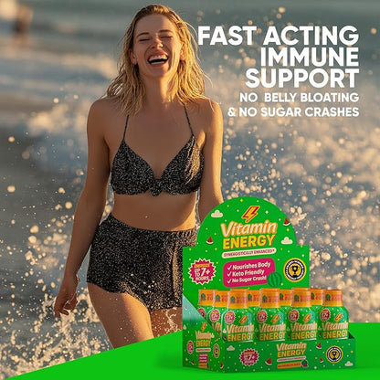 Vitamin Energy Immune+ Extra Strength Energy Shot Watermelon Burst 48 Pack, 260mg Natural Caffeine, B-Vitamins, Citicoline, Green Tea, Immunity & Focus Support, Zero Sugar, Gluten-Free 1.93 fl oz