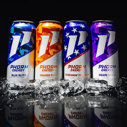 Phorm Energy Drink, Blue Blitz Flavor, 200 MG Natural Caffeine From Green Tea, Sugar Free Carbonated Drink With Electrolytes & Vitamin B12, Dairy & Gluten Free, Vegan, 16 FL Oz Cans, 12 Pack