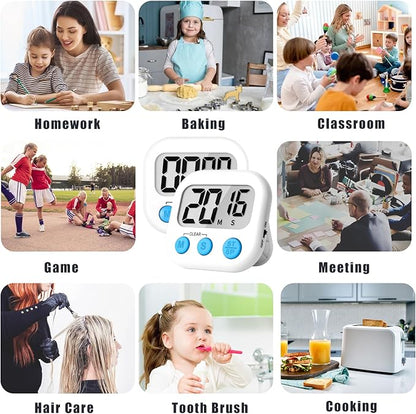 ZILLEEN Kitchen Timer Digital with Magnetic Back for Kids Classroom, White 12 Pack