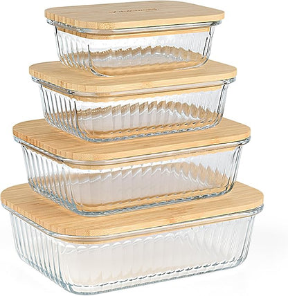 Natural Acacia Lids Set for Food Storage Glass Containers (4pcs) - Lids are compatible with all Glass Food Storage Containers Sets