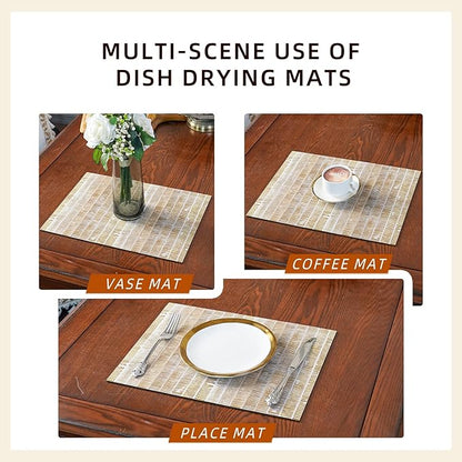 Dish Drying Mat Diatomaceous Earth Soft Coffee Mat Silicone Dish Drying Mat for Kitchen Counter or Sink for Kitchen Bathroom Coffee Bar (Linear Pattern, 16 x 24 Inches)