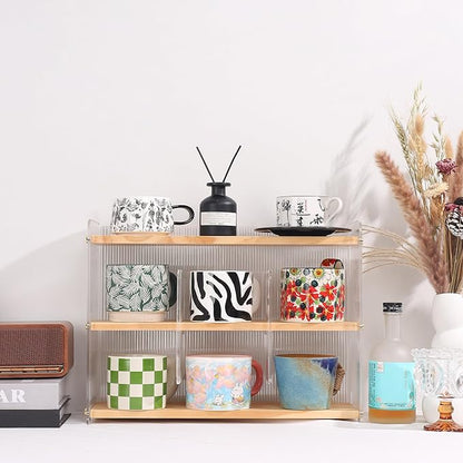 Coffee Mug Holder Wooden Cup Station Organizer 3-Tier Cup Holder for Coffee Bar Mug Display Rack for Countertop Mug Holder Shelf for Home Kitchen Pine Wood