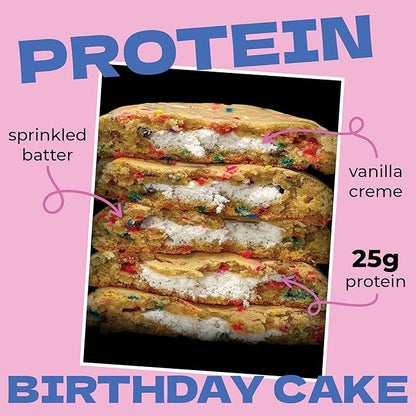My Cookie Dealer Protein Cookies, Birthday Cake (12-Pack, 3.8oz Each) - 25g of Protein per Cookie - Individually Wrapped Workout Snacks for On-The-Go Travel