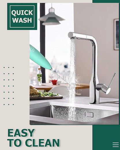 Milk Frother Handheld Frother Wand Drink Mixer Handheld Coffee Stirrers Electric Frother for Coffee Mixer Wand with 2 Whisk frother for protein powder coffee frother handheld-Aqua