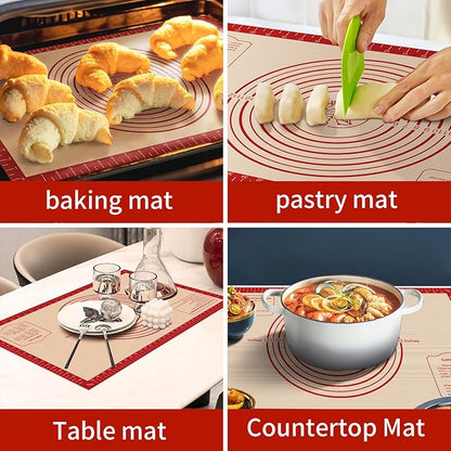 Silicone Baking Mat, Reusable Non-Stick Pastry Mat for Rolling Out Dough, Pizza Crust Pie Baking Mat, Cookies, Cake, Bread, Chocolate, Pastry, Oven Mat