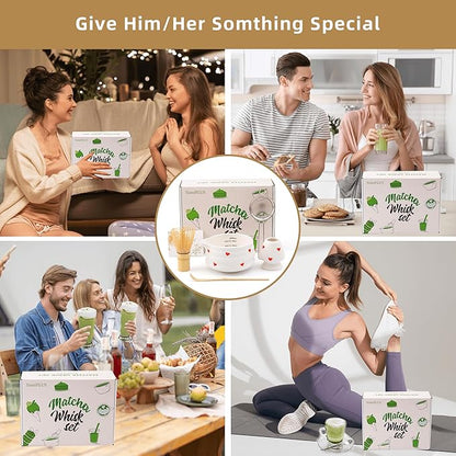 5pcs Premium Matcha Set,Ceramic Bowl with Spout and Bamboo Whisk set, Ceremonical Matcha Kit for breakfast/latte,Tea Starter Making Kit,Unique Matcha Gift set (love)