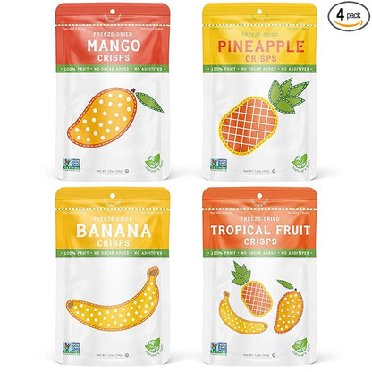 Nature's Turn Freeze-Dried Fruit Snacks, Mixed Tropical (Mango, Pineapple, Banana) Fruit Crisps, Pack of 4 (1.2 oz Each)
