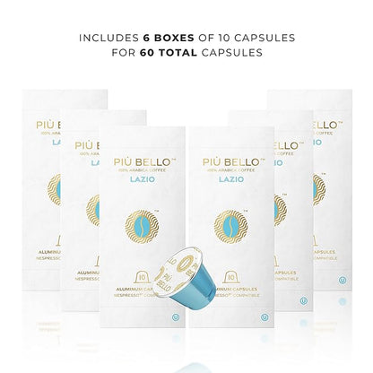 Piu Bello Lazio Espresso Coffee Pods – for Nespresso Original Machines – Compatible Capsules Pack – Rich & Balanced Taste – Strong Italian Espresso Flavor – Kosher Certified (60 Count, Single Flavor)