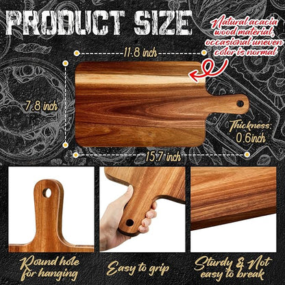 Nuenen 10 Pcs Wood Cutting Board with Handle 15.7 x 7.8 Inch Acacia Wooden Serving Kitchen Chopping Boards for Pizza, Bread, Cheese, Charcuterie, Fruit, Vegetables(Acacia)