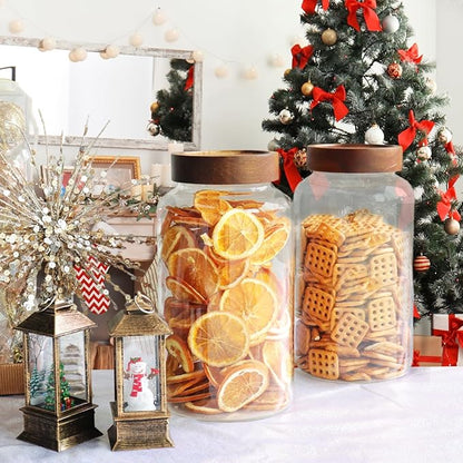 Glass Coffee Jars Spice Jar Round Storage Canister with Wooden Lid Clear Glass Food Jar for Pantry Sugar Tea Coffee Bean Spice Nuts Cookies Bath Salts (2300ml/77oz-2PACK(with spoon）)