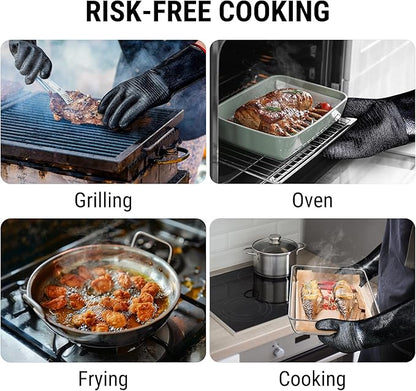 ThermoPro 932°F Heat Resistant BBQ Gloves, 14" Waterproof Oven & Grill Gloves, Oil & Slip-Resistant Neoprene Heat Gloves for BBQ, Fire Pit, Rotisserie, Smoker Accessories Gifts for Men and Women