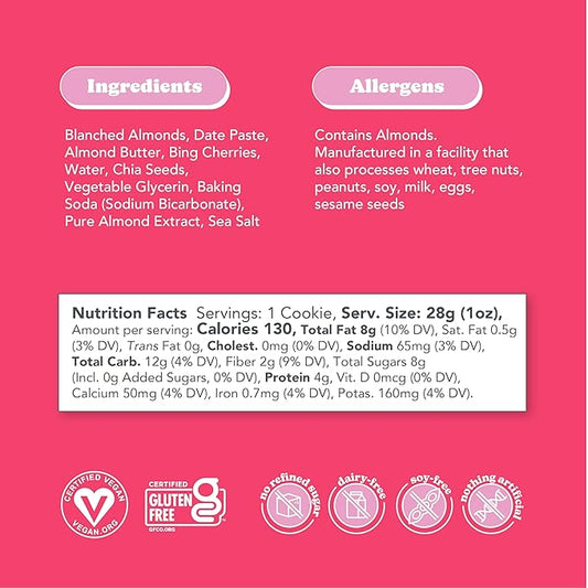 Love + Chew - Banana Bread and Cherry Almond Minis - 16 Count - Tasty, Gluten Free Cookies - Vegan - Healthy, Paleo, Non GMO - Individually Wrapped and Soft Baked with High Protein Almonds - 1 Oz Each