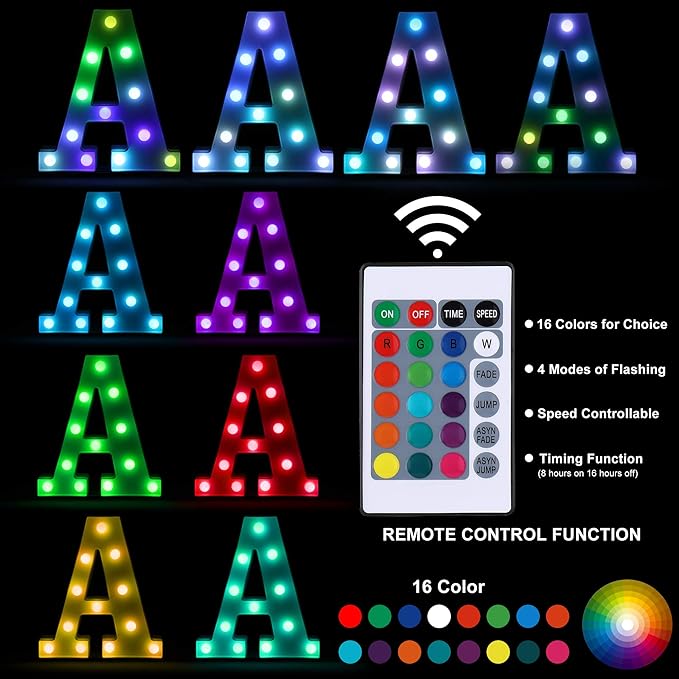 Foaky Upgraded Light Up Letters,Colorful Marquee Light Up Letter with Remote,Marquee Letters for Girl Gifts Teen Girl Gifts Trendy Stuff,Birthday Party Decoration (A)