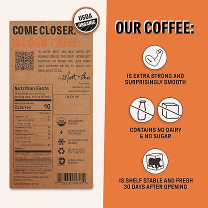 Wandering Bear Organic Hazelnut Cold Brew Coffee On Tap, 96 fl oz - Extra Strong, Bold, Smooth, Unsweetened, Shelf-Stable, Ready to Drink, Gluten Free, & Vegan, Iced Cold Brewed Coffee Drinks