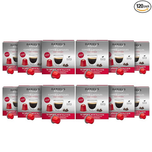 Daniels Blend Espresso Aluminum Capsules Compatible with Nespresso 120 Coffee Pods Single Server Kosher Certified Fortissimo
