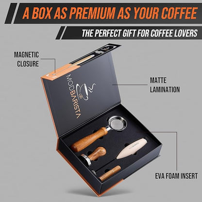 54mm Bottomless Portafilter-Tamper-Milk Frother-WDT Tool-Breville-Rosewood -Barista Coffee Espresso machine Accessories-Premium-Gift for Coffee Lovers MODBARISTA Premium Barista 4-IN-1 kit