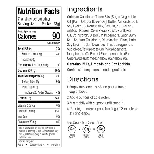WonderSlim Protein Pudding, Toffee Cream, Gluten Free, Low Carb (7ct)