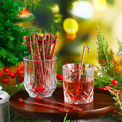 30 Pcs Christmas Coffee Stirrers Candy Cane Swizzle Sticks Coffee Bar Decoration Hot Cocoa Plastic Cocktails Drink Stirrers Reusable Beverage Stir Gifts for Xmas Party Supplies (Red, Green)