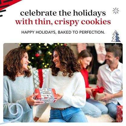David's Cookies Happy Holidays Thin and Crispy Cookies Tin – Gourmet Crunchy Cookies in Festive Sweet Sampler – Holiday Dessert Gift for Friends Family, Christmas Treats and Seasonal Celebrations