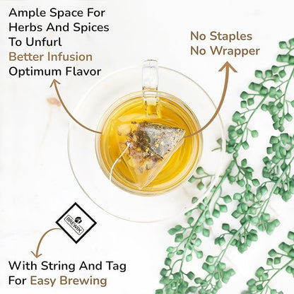 BREWIX Holy Basil Tea Bags (15 Pyramid Tea Bags) | Tee With Tulsi Leaves and Chamomile | Caffeine Free, Calming Herbal Tea With Fresh and Cool Flavor