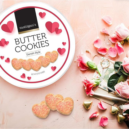 Mattigan's Pink Heart Butter Cookies Danish Style Cookie, 12 Oz Tin 2-Pack, Gourmet Gifts for Birthday, Special Occasions, Assorted Cookie Dessert Sweets, Two Reusable Metal Tin