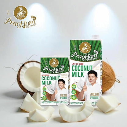 Praohom Coconut Milk 8.5 Fl Oz - Plant Based, Dairy Free Milk Alternative - Pure and Rich Thai Coconut Milk - No Added Sugar - Ideal for Cooking and Baking (250ml (pack of 6))
