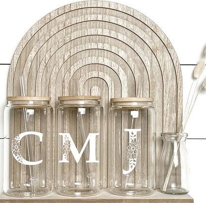 Personalized Gifts for Women, Monogrammed Glass Cups with Lids and Straws, Custom Tumbler, Cute Customized Mug, Aesthetic Stuff, Initial Iced Coffee Cup, Drinking Glasses, Birthday Teacher Gifts, S