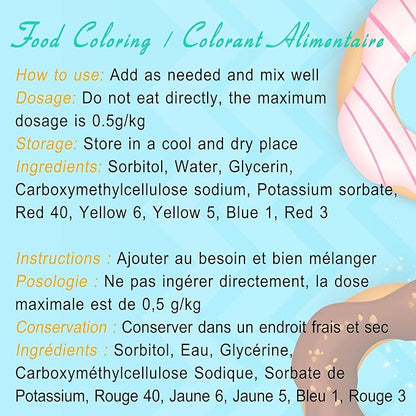 Food Coloring Set - Rainbow Edible Food Color Dye for Baking, Cake Decorating, Royal Icing, Cookie, Fondant and Macaron - 7 x 15g Food Grade Liquid Food Coloring Kit for DIY Slime and Crafts Making