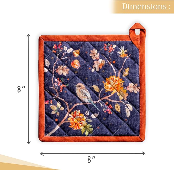 Maison d' Hermine Pot Holders 100% Cotton Heat Resistant Potholders 8" x 8" Hot Pads with Loop BBQ, Cooking, Baking, Grilling, Kitchen, Handling Hot Pans (Pack of 1, Kelim - Infinity)
