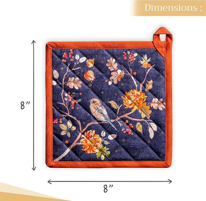 Maison d' Hermine Pot Holders Set 100% Cotton Heat Resistant Potholders 8" x 8" Hot Pads with Loop BBQ, Cooking, Baking, Grilling, Kitchen, Handling Hot Pans (Pack of 2, Kelim - Infinity)