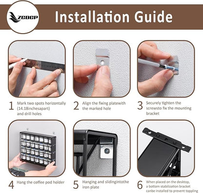 ZCDCP for K Cup Coffee Pod Holder, K Cup Holder Drawer Wall Mounted Coffee Pod Organiser (Holds 42 Coffee Pods)