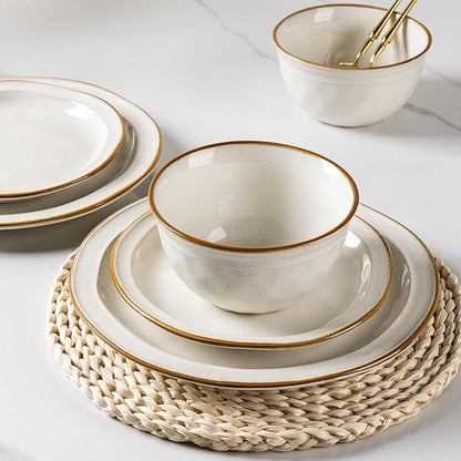 AmorArc Ceramic Dinnerware Sets,Stoneware Handmade Reactive Glaze Plates and Bowls Sets,Chip and Crack Resistant | Dishwasher & Microwave Safe,Dishes Set Service for 6 (18pc)