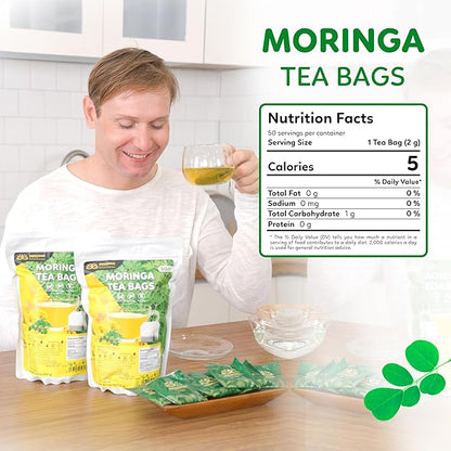 Indochine Blends, 50 Tea Bags, Hibiscus Tea Bags for High Blood Pressure, Herbal Tea Bags, Caffeine-Free, No Sugar, Vegan, Supports Heart Health and Relaxation, Loose Hibiscus Flowers, All Natural Hibiscus Flowers Ingredients (50 Tea Bags, Moringa Tea)